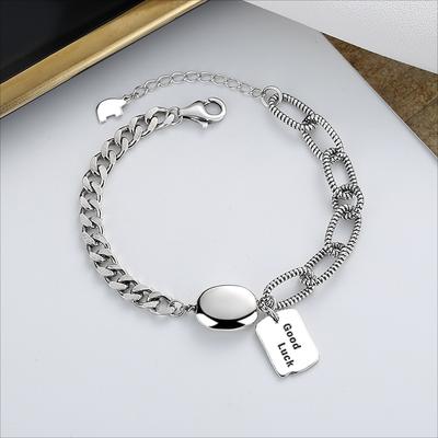 S925 Sterling Silver Good Luck Tag Stitching Bracelet Temperament All-match Fashion Jewelry Women