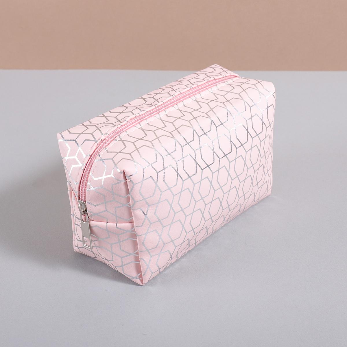 

1 Pcs Retro Plaid Print PU Pencil Case Waterproof Zipper Storage Stationery Bag Student Back To School Festival Cute Gift рожевий