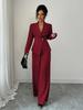 Women's European & American Spring/Autumn Fashion V-Neck Long Suit with Wide-Leg Pants Set