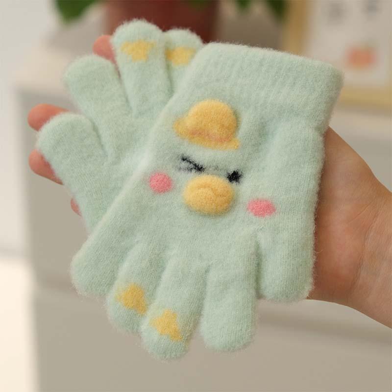 

Детские перчатки зимние теплые пять пальцев для мальчиков и девочек милые детские мультяшные утята для игр на улице вязаные перчатки 3-9 years old зелёный