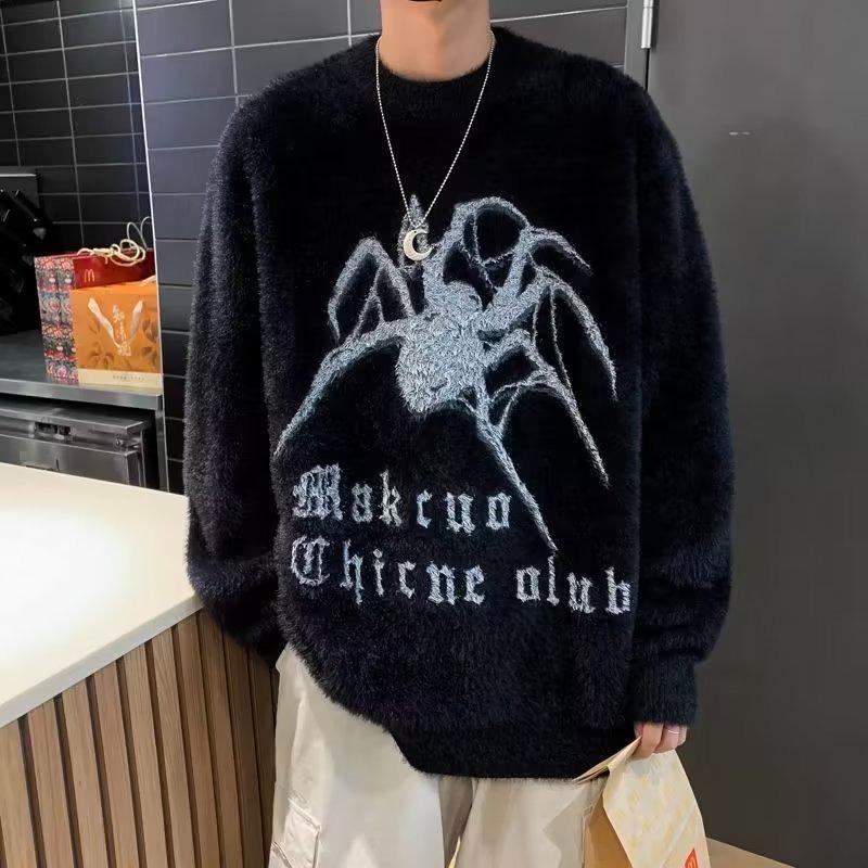 

American High Street Spider Sweater Men s Autumn and Winter New Loose High-end Niche Design Mink Velvet Knitted Sweater M
