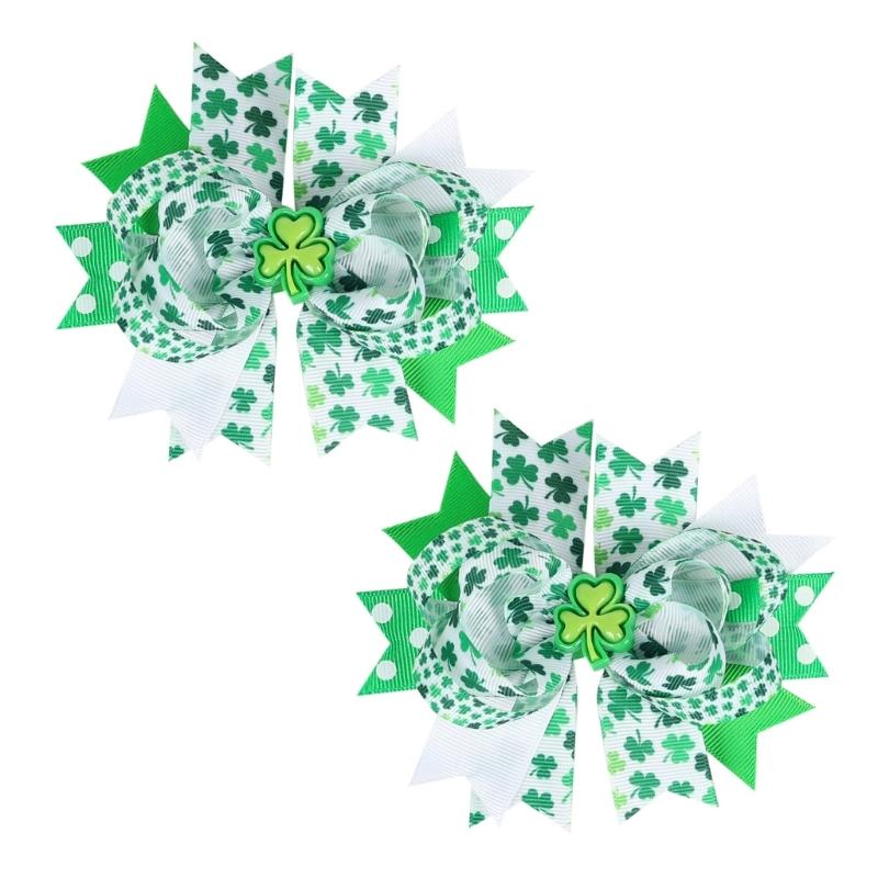 2pcs Irish Themed Bows Hair Clip for Children Hair Accesories Party Hair Decoration for Holiday Celebrations and More