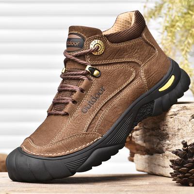 Herren-Schneestiefel aus Rindsleder für den Außenbereich, rutschfeste Sportstiefeletten, verdickte Bergsteiger-High-Top-Schuhe, kurze Stiefel für den Außenbereich