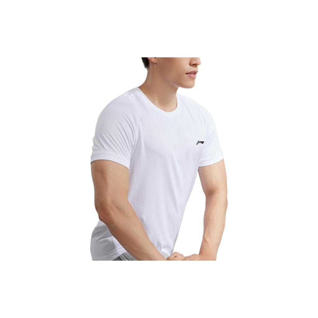 Li Ning Plain Logo Breathable Quick-Dry Round Neck Sports Short Sleeve T-Shirt And Shorts Set Men Tops White Black ATSS447-3+AKSS481-2