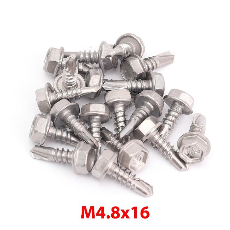 Self-Tapping Screws 410 Stainless Steel Hex Head Screws with Rubber Washer Ring Metal Self Drilling Screw for Hex Socket Wrench
