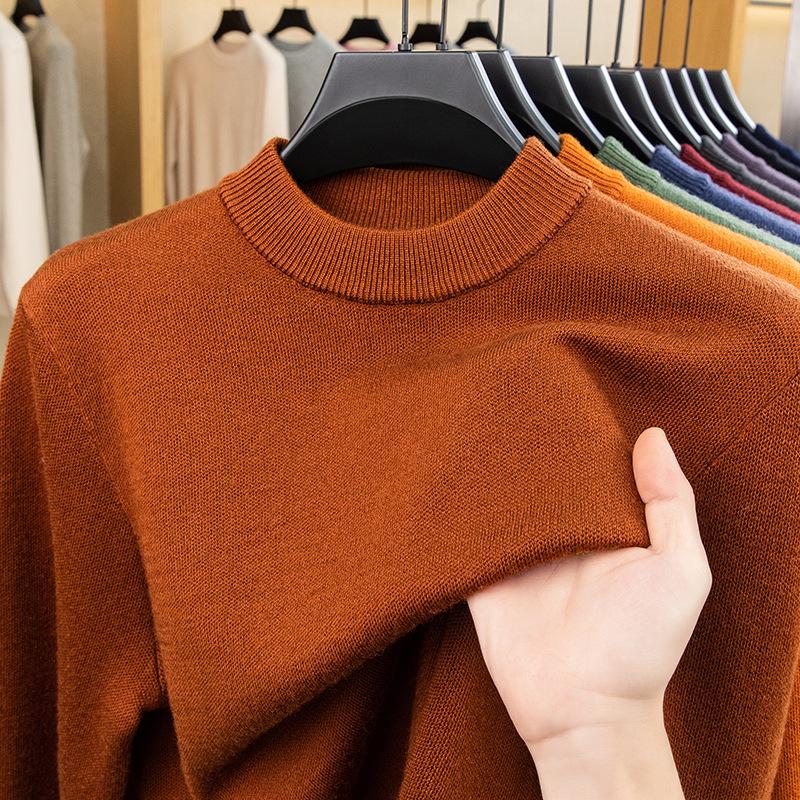 480g Men's Thickened Wool Sweater - New Winter Style, 100% Pure Wool, Solid Color Knitted Design