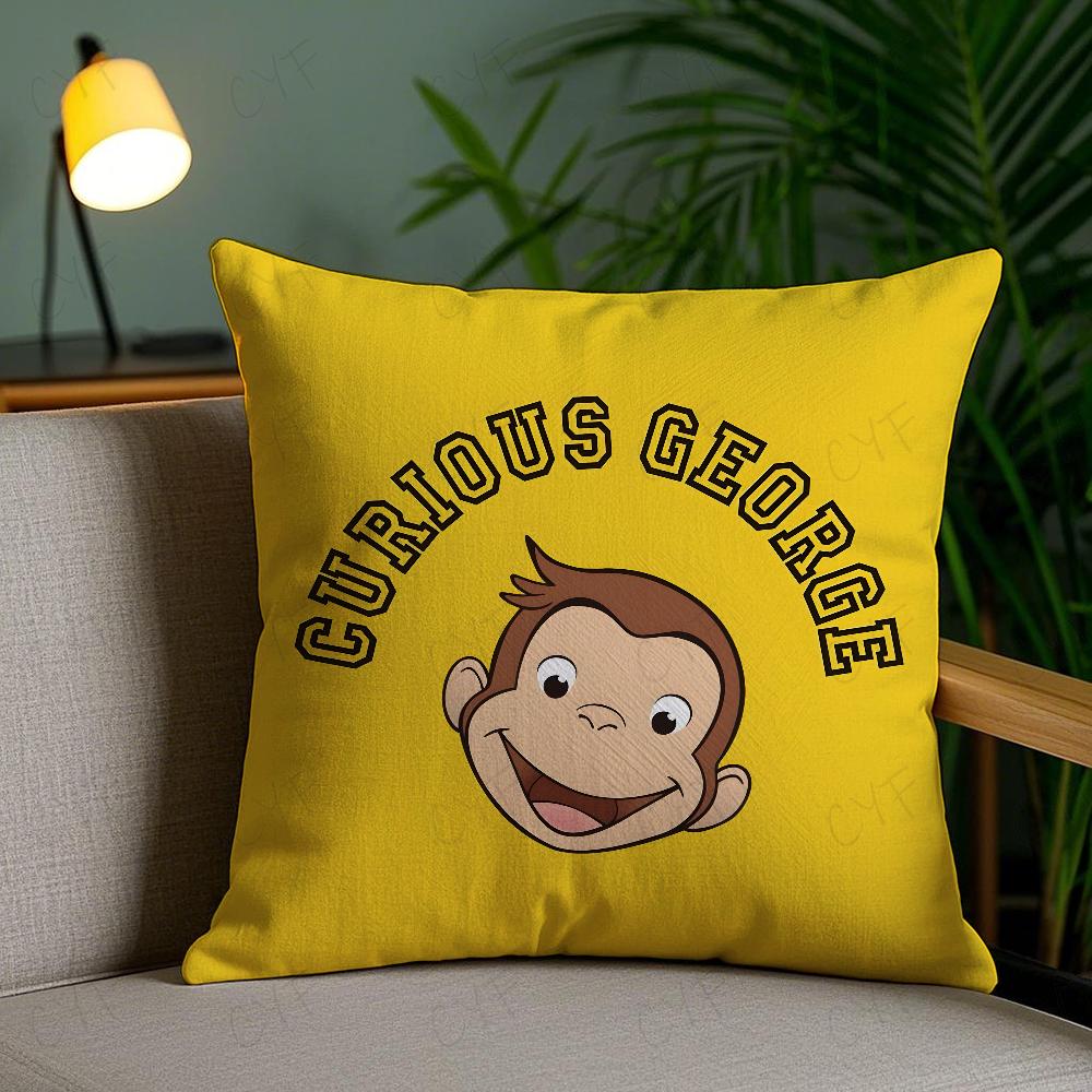 George The Curious Monkey Pillow Case Anti-dustmite Pillowcase Invisible Zipper Silky Short Plush Sofa Cushion Cover