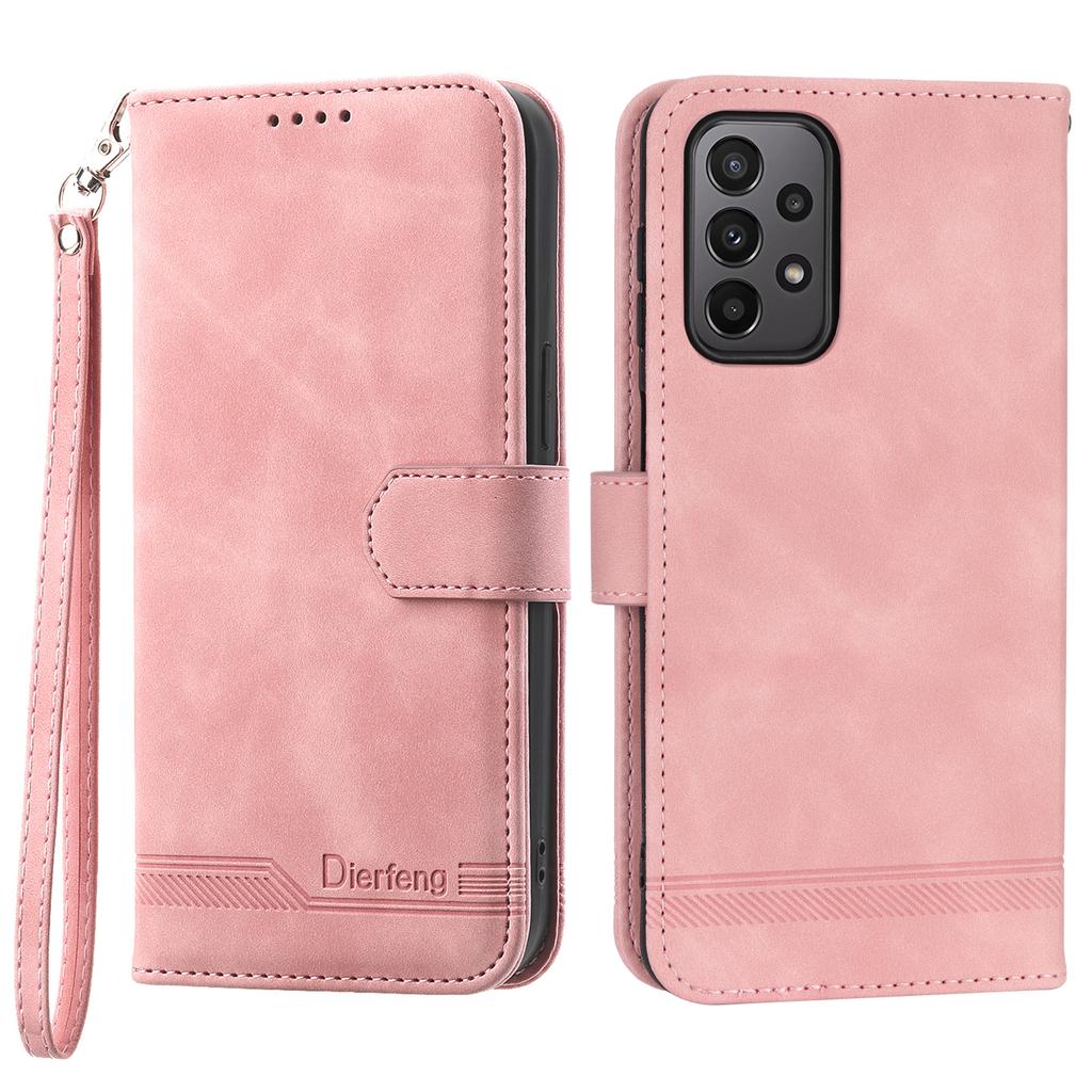 DIERFENG DF-03 Leather Phone Case for Samsung Galaxy A23 5G (Global Version)/A23 4G,Lines Imprinted Wallet Stand Phone Cover