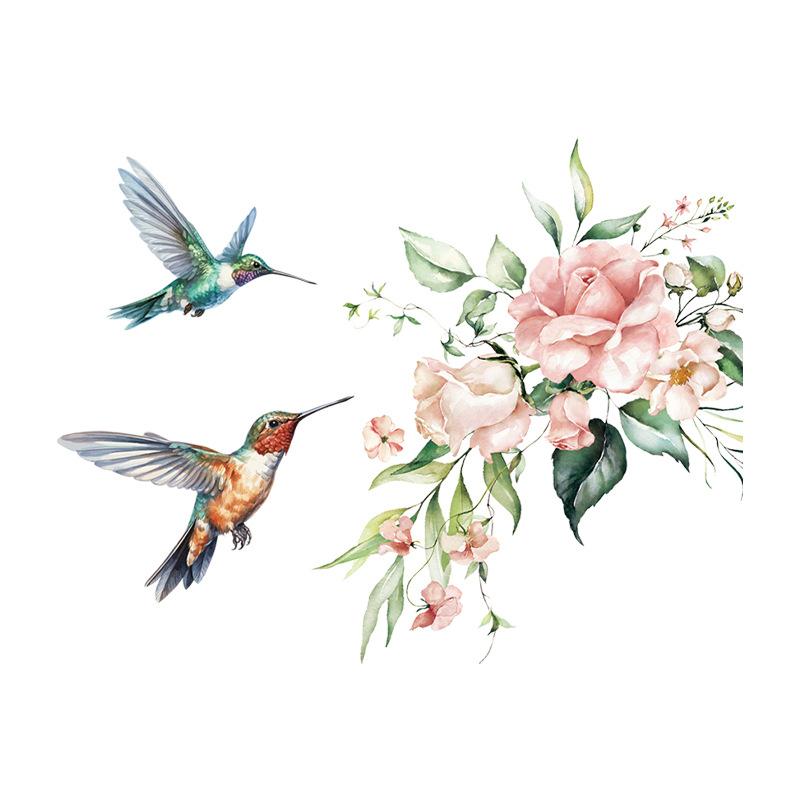 

Наліпки з квітами колібрі Самоклеючі Водонепроникні Декалі для Прикраси Ванної Кімнати Туалету Наліпка на Холодильник 30x30cm різнокольоровий