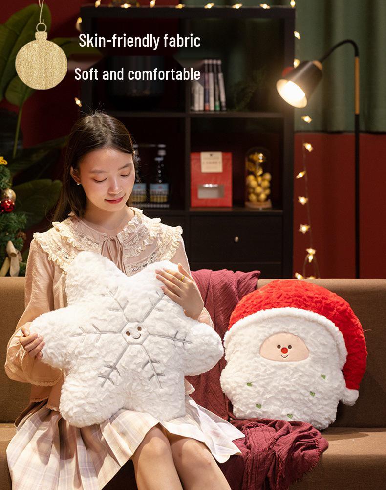 Christmas Gingerbread Man & Snowflake Throw Pillow - Holiday Decoration for Sofa & Living Room