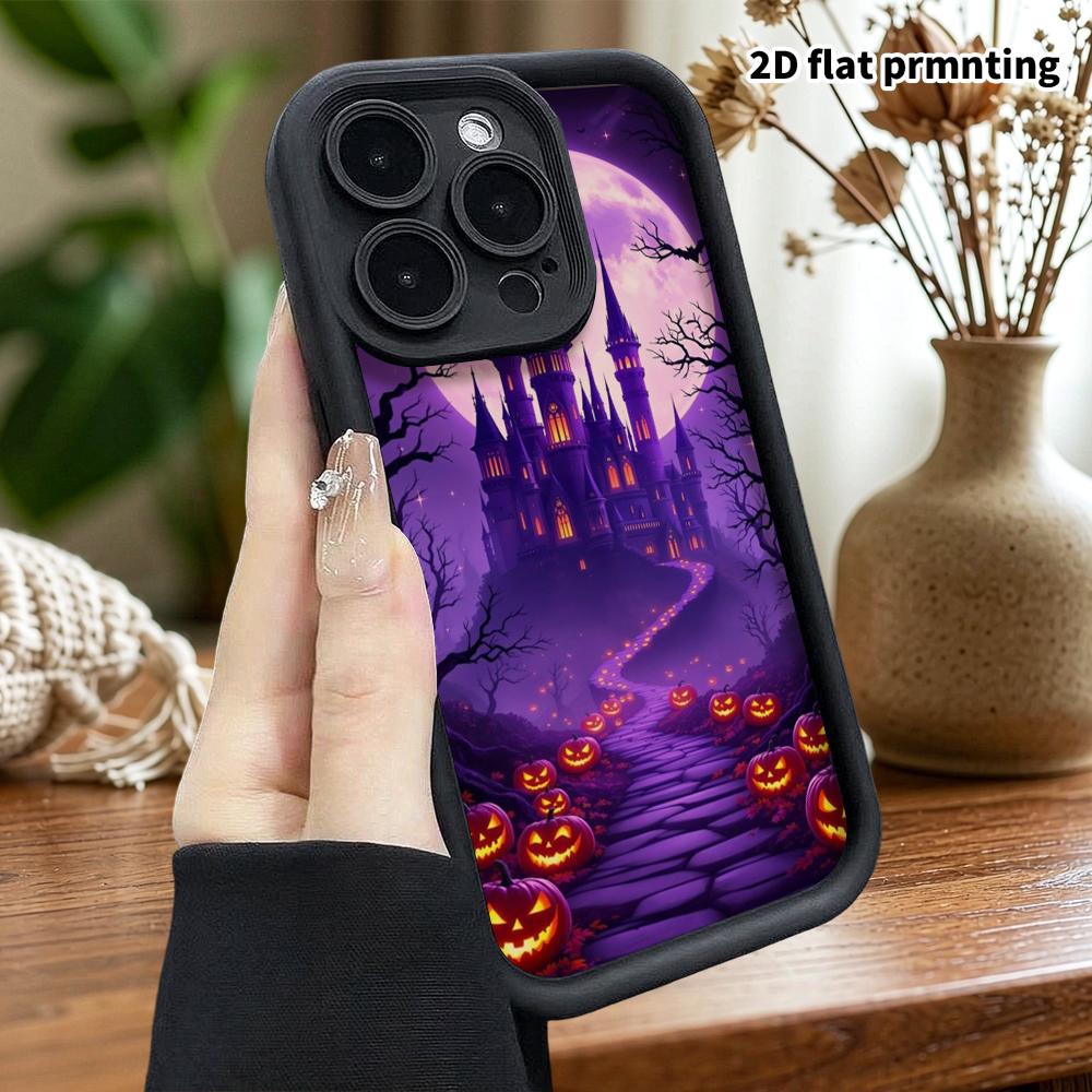 Phone Case: 2D flat design suitable for iPhone 18 17 16 15 14 13 Pro tiered protective case, purple Gothic style, Christmas and Halloween gift