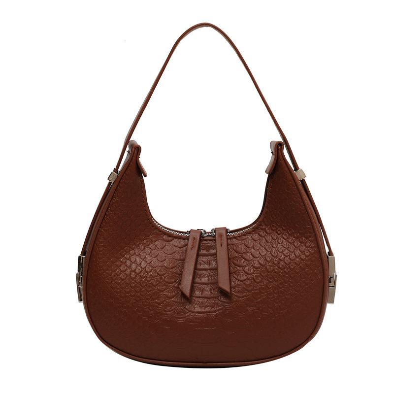 Retro underarm casual bag for women 2025 new embossed crocodile pattern fashionable solid color one-shoulder portable dumpling bag