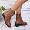 New Women Vintage Chunky Heels Western Cowboy Boots Block Heels Leather Ankle Boots Woman Autumn Winter Embroidered Knight Boots