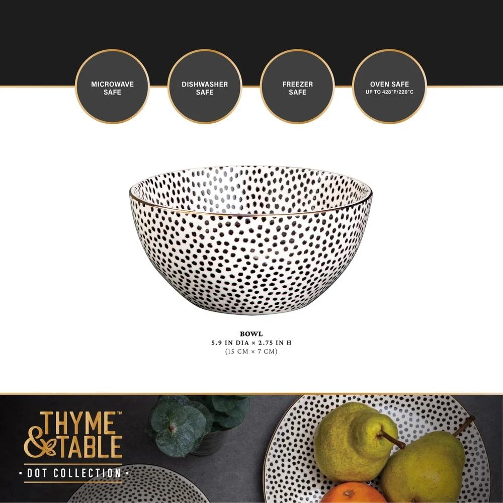 2 Pack Stoneware Bowls Dishwasher Microwave Safe Elegant Dining Essential Tableware Black White Dot Design Durable Chef