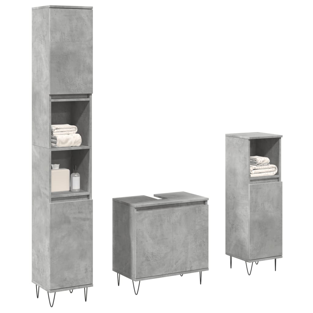 3 Piece Bathroom Furniture Set Concrete Grey Particleboard