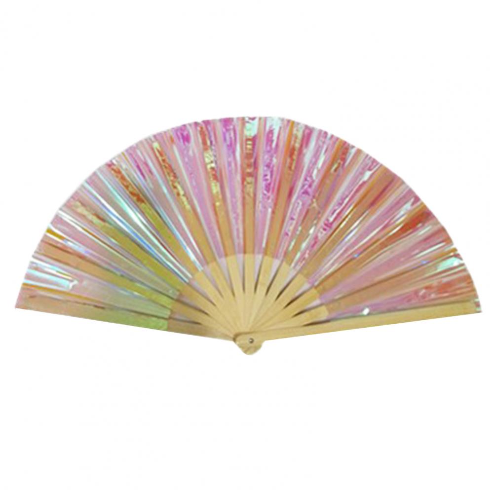 PVC Holographischer Faltfächer Irisierender Handfächer Sommerkühlfächer Dekoration Tanzaufführung Requisiten Pop Party Zubehör