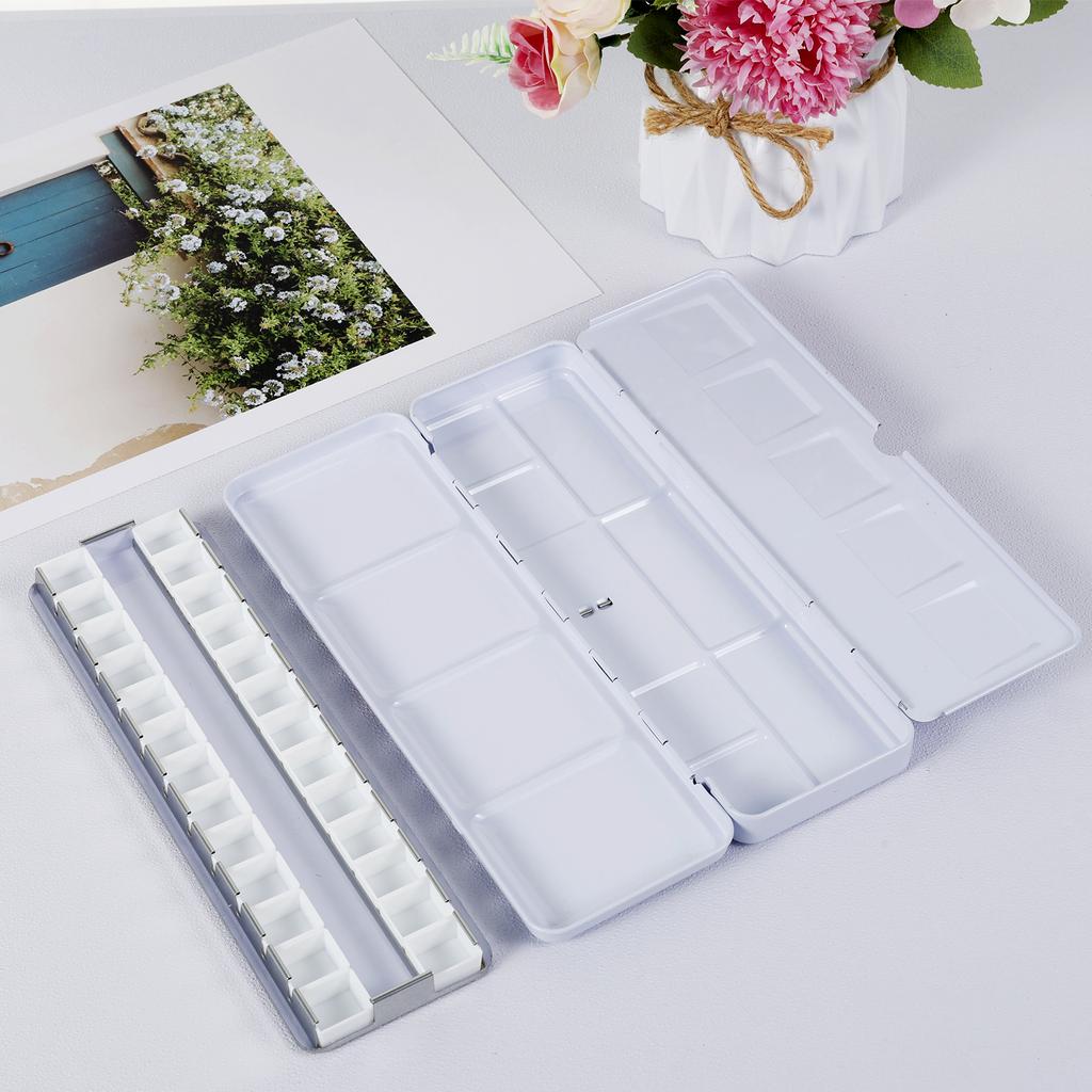 Empty Watercolor Palette with 52 Detachable Half Pans Compact Portable Paint Tray Watercolor Paint Plate Box for DIY Artist