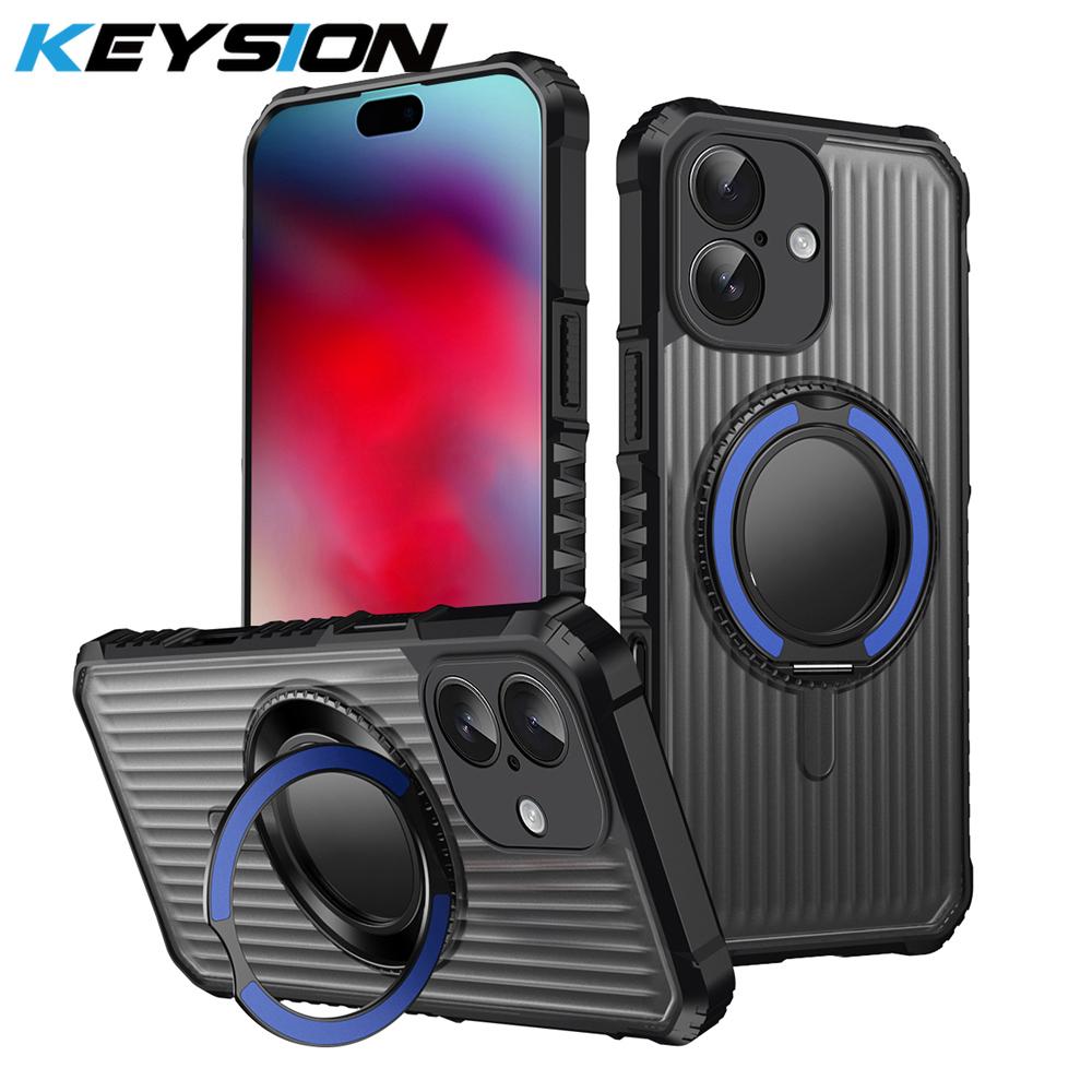 KEYSION Étui avec support anneau rotatif à 360° pour MagSafe pour iPhone 17 Pro Max 17 Air Mat Transparent Magnétique Antichoc Housse de téléphone