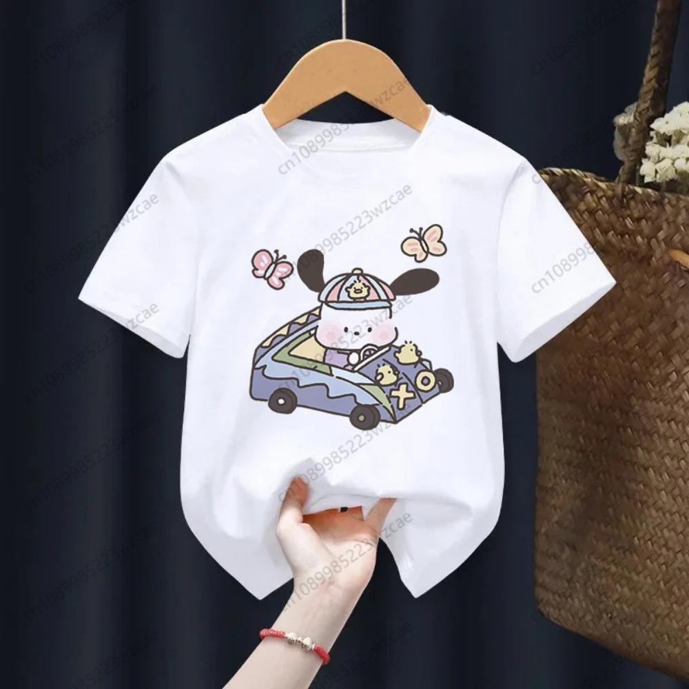 Kid Cute White Kawaii Pochacco T Shirt Children Short Sleeve Clothing Funny Cartoon Party Top Boys and Girl Tshirt