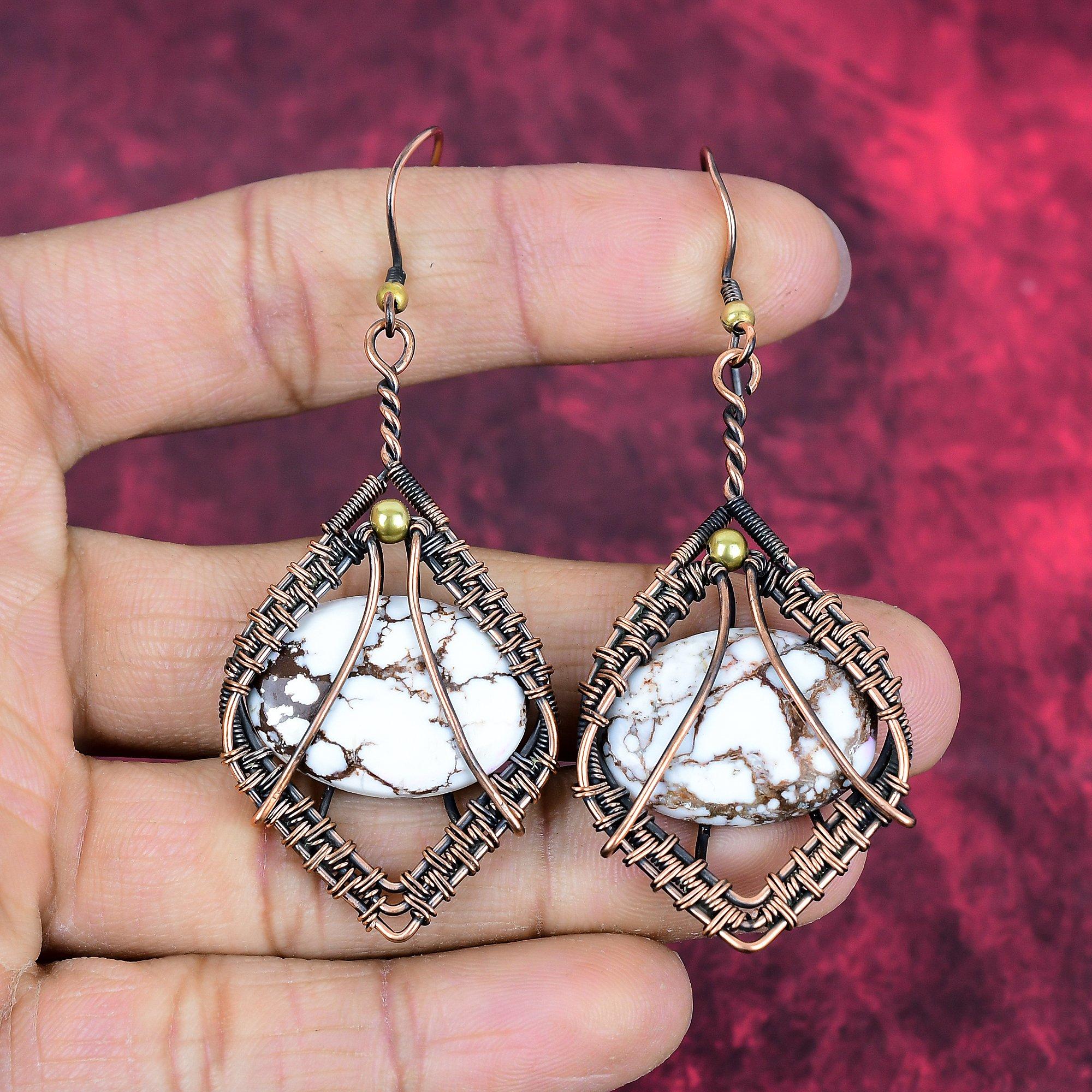 Wild horse magnesite earring copper wire wrapped earring handmade earrings wild horse magnesite gemstone jewelry wedding gift copper jewelry