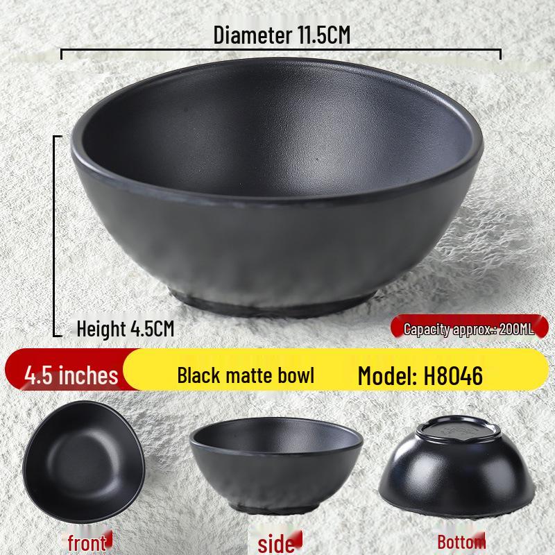 Black Matte Melamine Rice & Dipping Sauce Bowl for Restaurants, Hotels, Hot Pot, and Malatang.