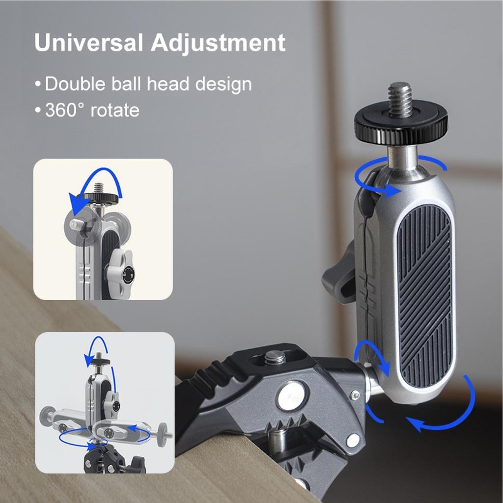 Camera Mounts Clamp Mount Bicycle Handlebar Adapter Mount Aluminum Alloy 1.5kg Load Capacity with Dual 360 degrees