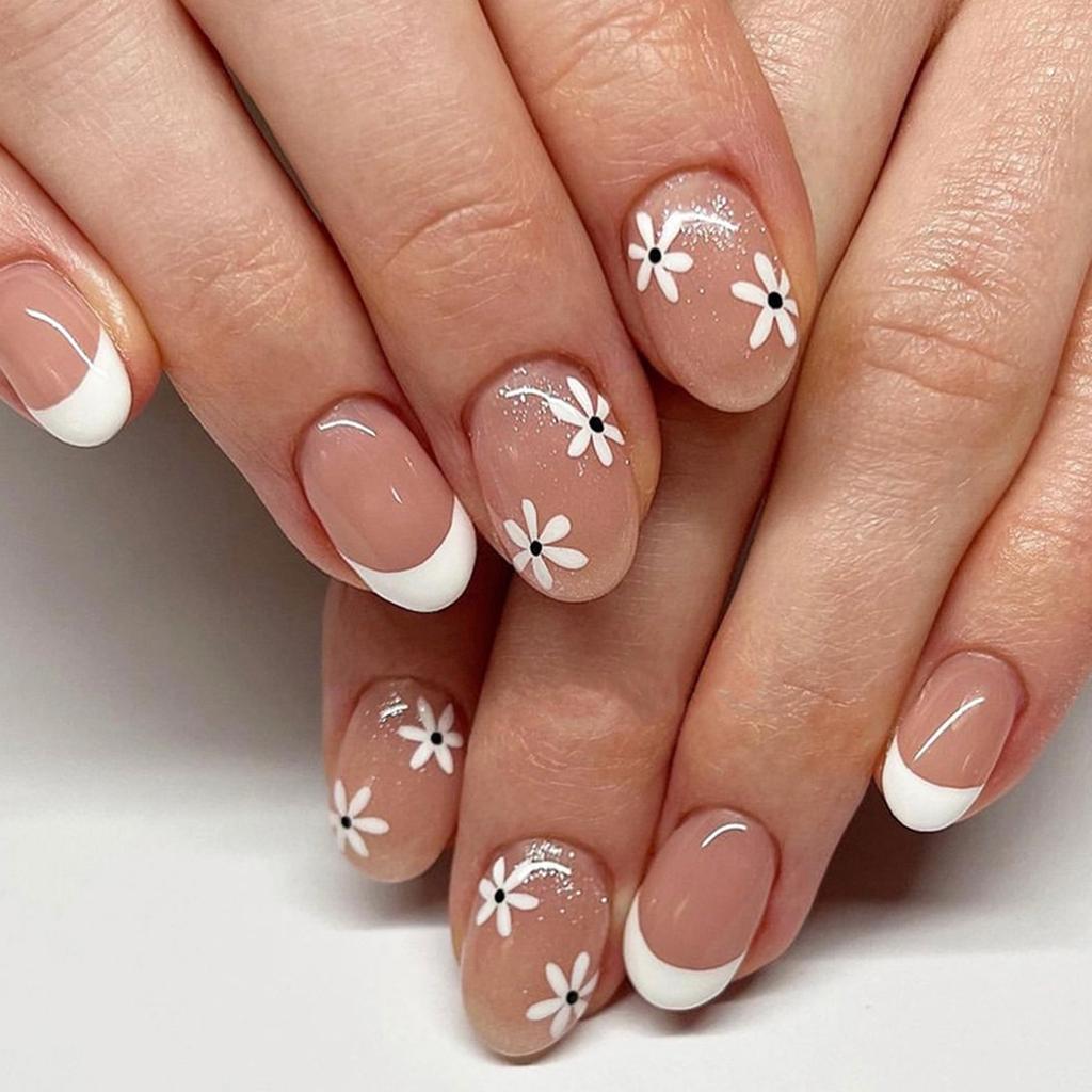 24 szt. Eleganckie francuskie brokatowe paznokcie do wciskania na imprezy, wydarzenia, do noszenia na co dzień, trwały plastik, eleganckie paznokcie sztuczne na imprezę