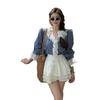 Women's Checkered Shirt Loose V-neck Lace Patchwork Design Famale Puff Sleeve Blouse Spring Summer Daily Fashion Ladies Pullover Top