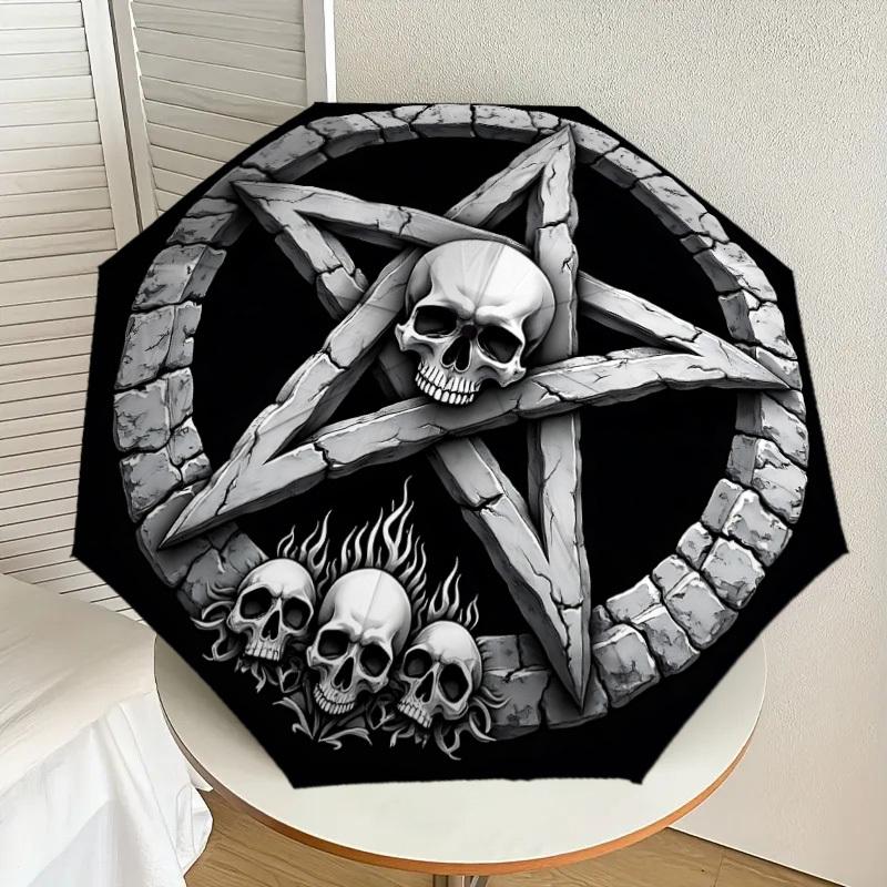 1PC Skull Star Umbrella-8-Rib Reinforced, Automatic Open, Lightweight & Durable, Cute Fashion Accessory for Outdoor-F2659