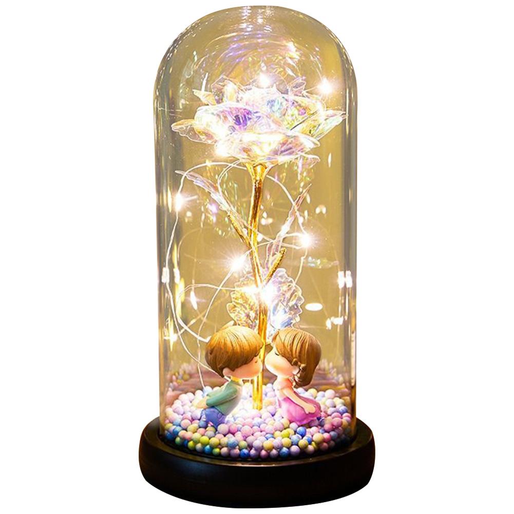 

Artificial Rose Decor Battery Powered Rose Flower in Glass Dome Romantic Ambiance Rose Flower Light for Mothers Day Anniversary белый