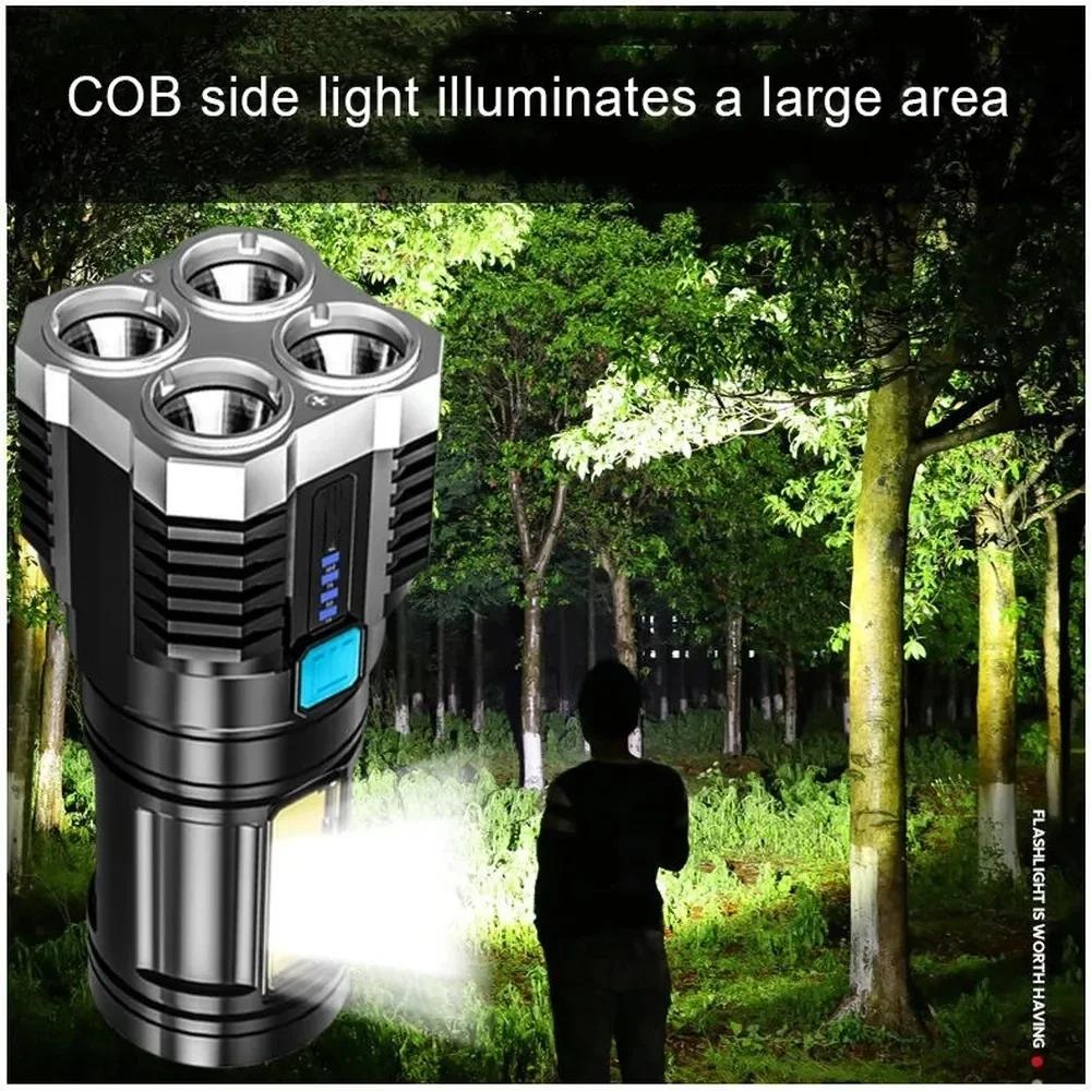Powerful 4-5 Core LED Flashlight Built-in Battery USB Rechargeable COB Working Light Outdoor Home Torch Camping Search Lantern