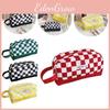 Stylish Checkerboard Design Pencil Case Durable Canvas Storage Bag For Students