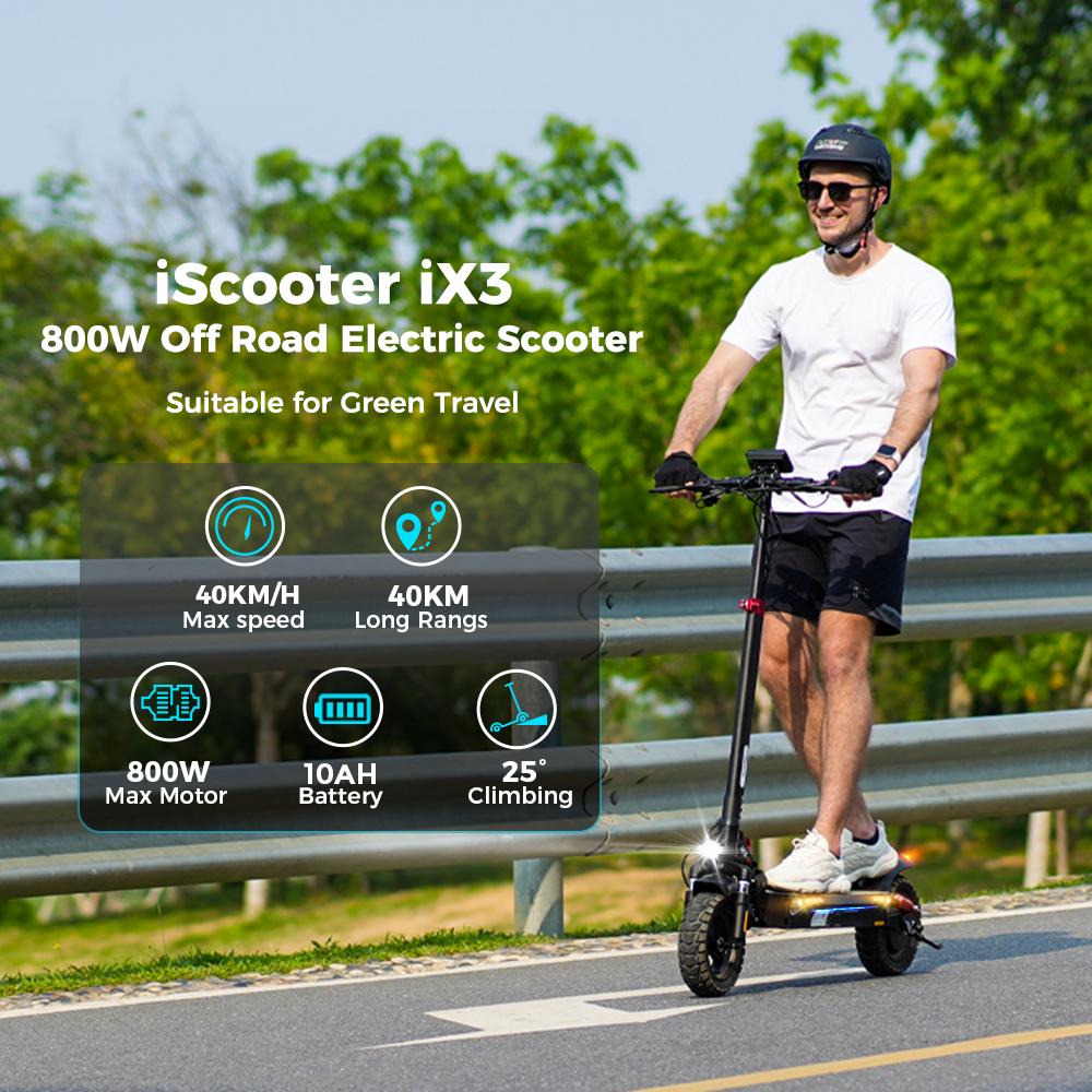 iScooter ელექტრო სკუტერი IX3 800W 10 დიუმიანი Off Road საბურავი 10Ah 40km/h APP Control წინა და უკანა დარტყმის შთანთქმით