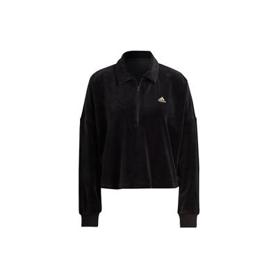 Felpa Crop Velour con Zip a un Quarto Logo Solido Manica Lunga Giacca Felpa Donna Nera IM2582