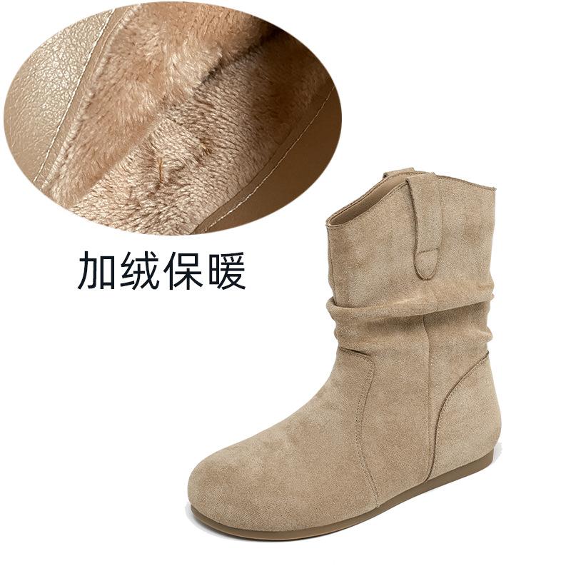 Pile up boots for women's short boots 2026 new autumn and winter retro lazy style boots Western cowboy boots large size