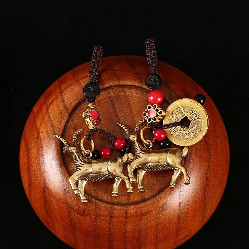 2027 Year Of Chinese Zodiac Goat Lucky Pendant Keychain Copper Feng Shui Wealth Key Ring Women Men Bag Charm Jewelry Gift