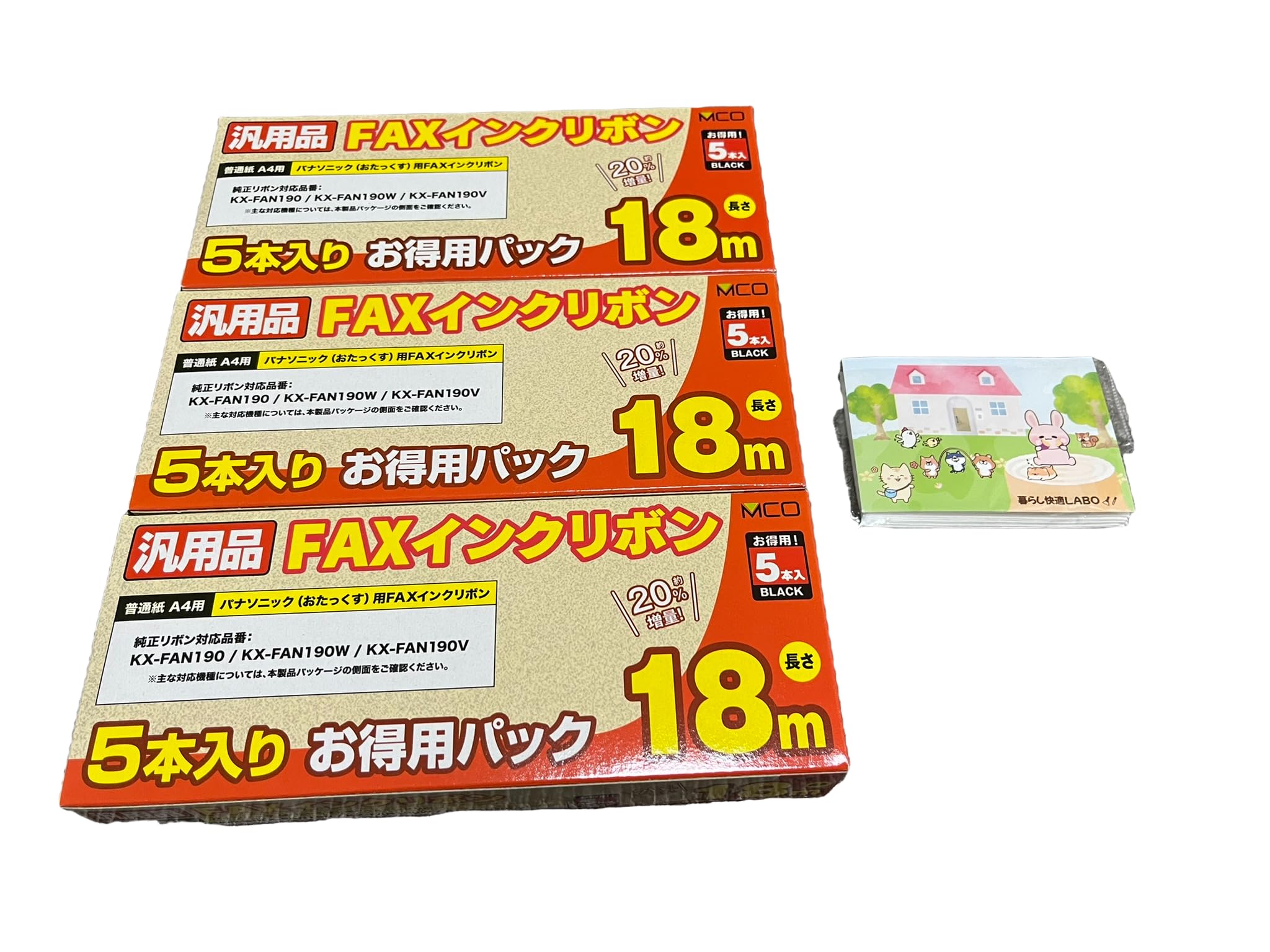 

Miyoshi FAX ink ribbon Compatible with Panasonic 18m roll 5 pieces x 3 pieces Comfortable life LABO original pocket tissue included [Bulk purchase]