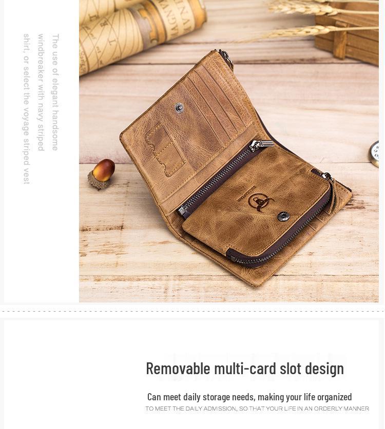 Portefeuille Vintage en Cuir Véritable pour Homme - Cuir de Vachette Pleine Fleur, Fentes Multi-Cartes, Porte-Billets, Porte-Monnaie et Porte-Cartes