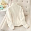 Women Winter Coat Thick Stand Collar Double-sided Fleece Neck Protection Zipper Closure Solid Color Long Sleeves Heat Retention Outdoor Jacket