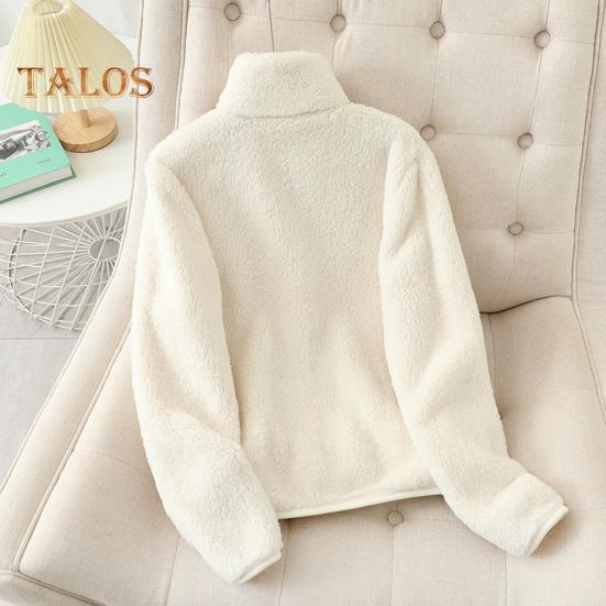 Women Winter Coat Thick Stand Collar Double-sided Fleece Neck Protection Zipper Closure Solid Color Long Sleeves Heat Retention Outdoor Jacket