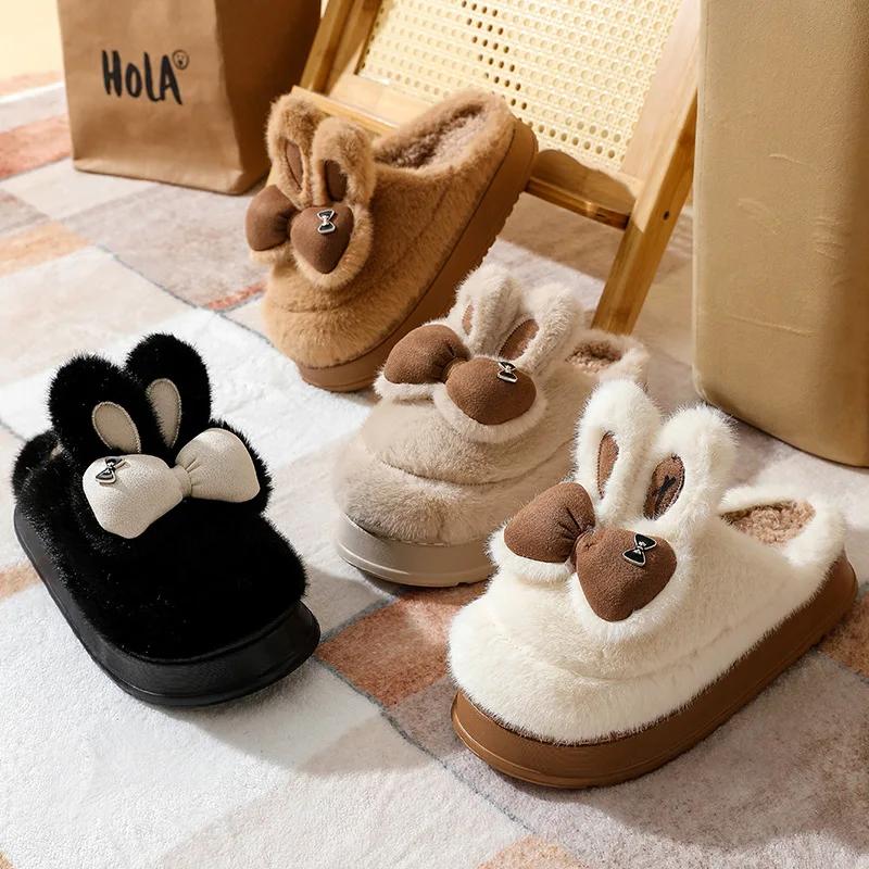 Fashion Winter Women's Slippers Plush Warm Indoor Anti Slip Comfortable Cute Home Platform Couple Cotton Shoes Korean Chanclas Mujer