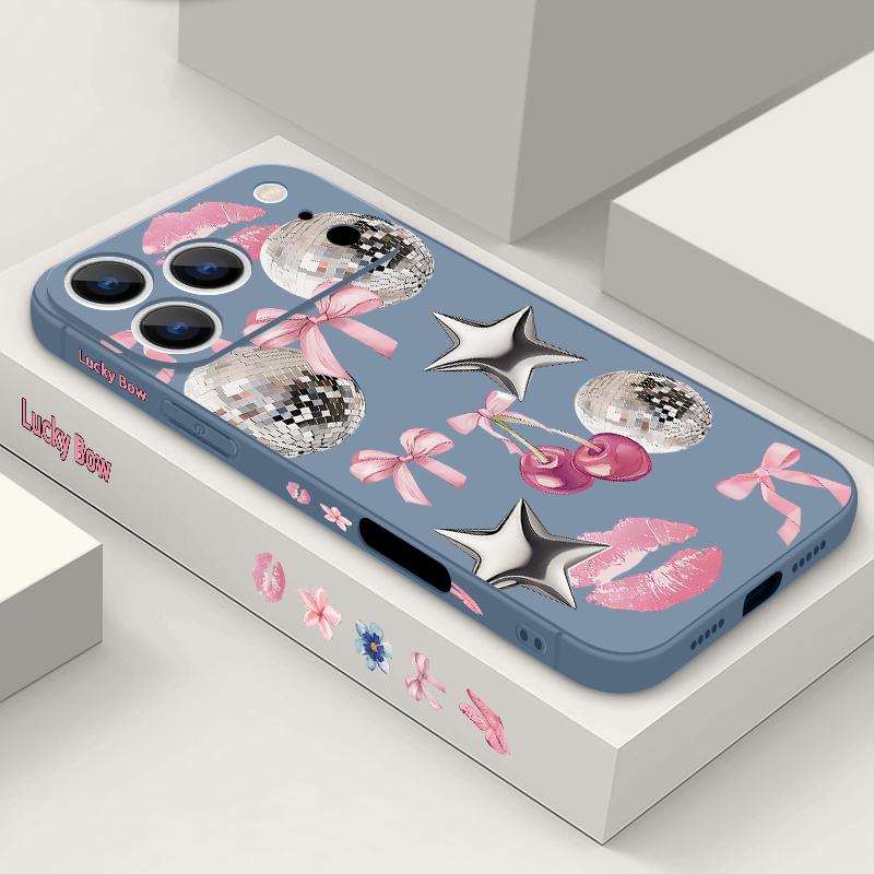 Für iPhone 17 Pro Max Hülle Kirsch-Schleifen Lippen Discokugel Weiches Silikon Lanyard Hülle Für iPhone 16 Pro Max Hülle iPhone 15 14 13 12 11 16E