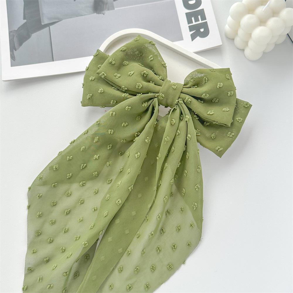 Chiffon Bow Polka Dot Streamer Hairpin Spring Clip Back of Head Female Hairpin Headgear Fresh and Sweet