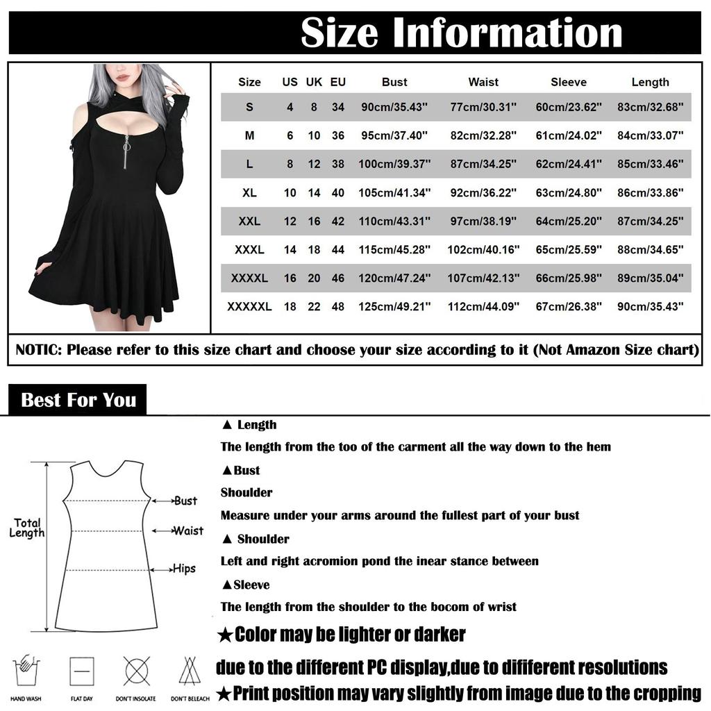 Damenmode Gothic-Farbe mit Kapuze, tief geschnitten, kalte Schulter, Reißverschlusskleid