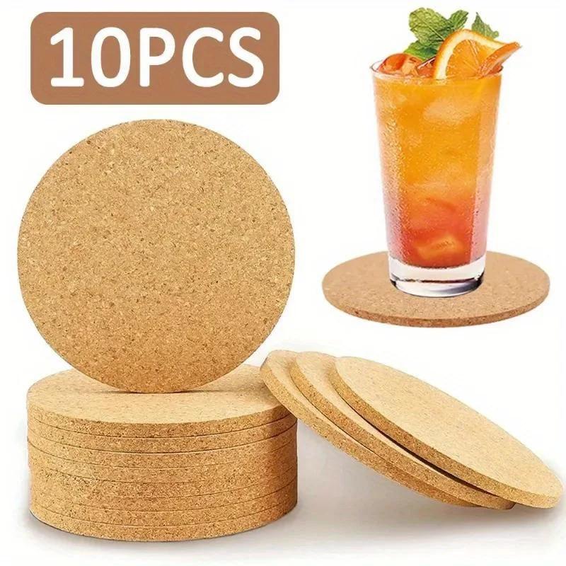 10pcs Cup Mat Natural Round Wooden Pads Non-Slip Cork Coaster Tea Coffee Mug Drinks Holder for Table Decor DIY Tableware