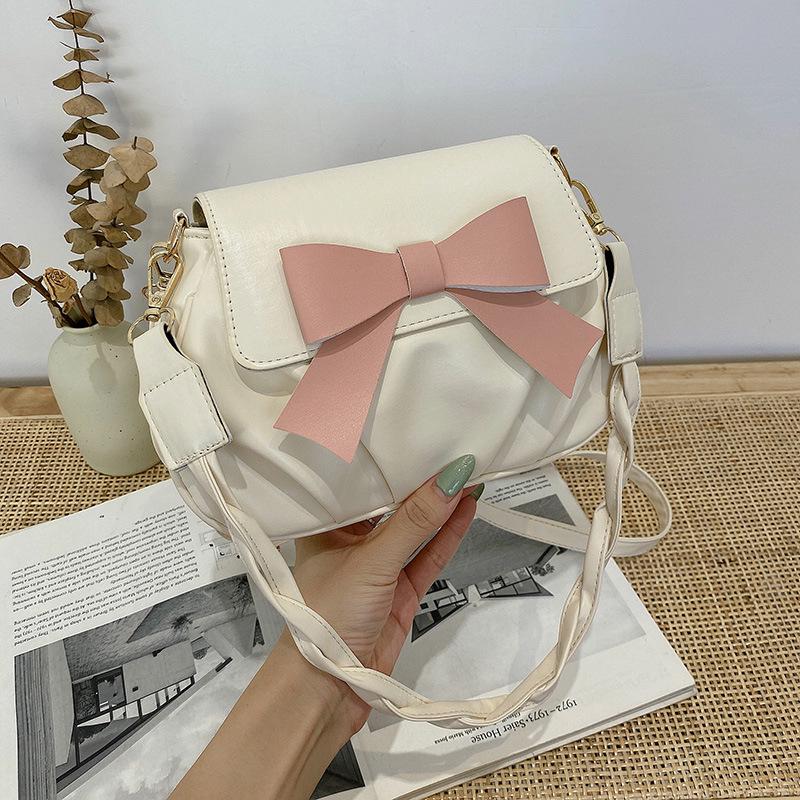 Women's Solid Bowknot Pleated Crossbody Bag - New 2023 Retro Fashion with Twist Strap