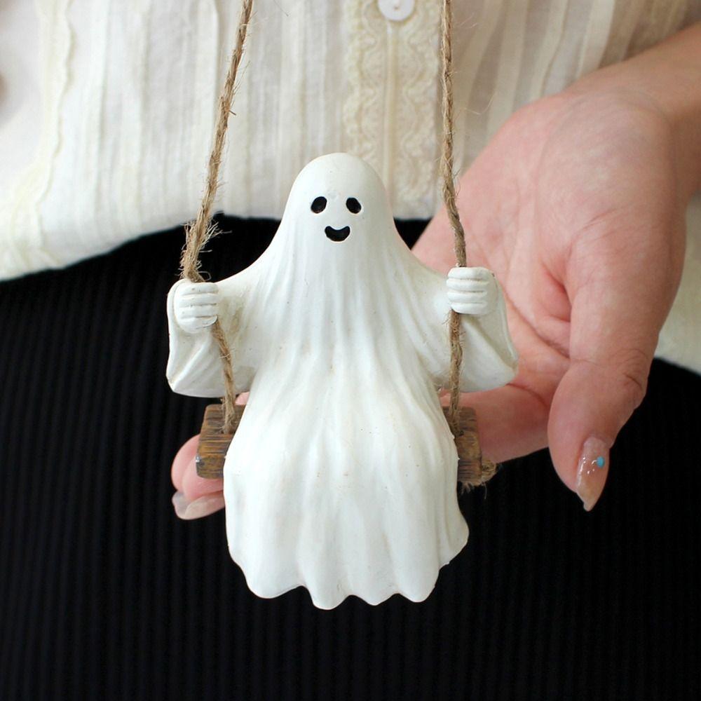 Sculpture Car Decor Pendant Resin Ghost Ornaments Cute Ghost Swing Pendant  Rearview Mirrors