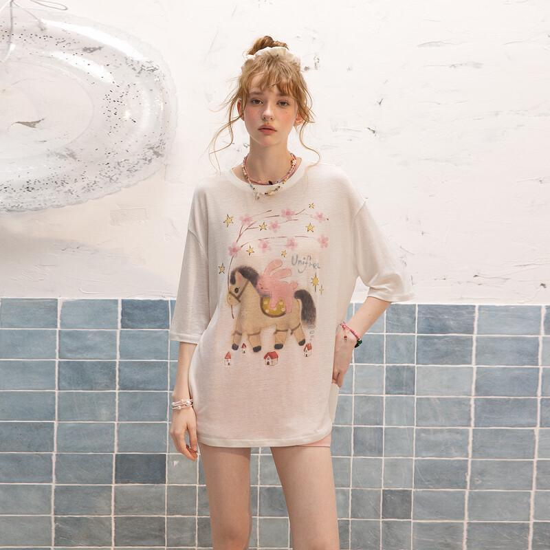 UNIFREE Sweet Pony Print Casual T-Shirt