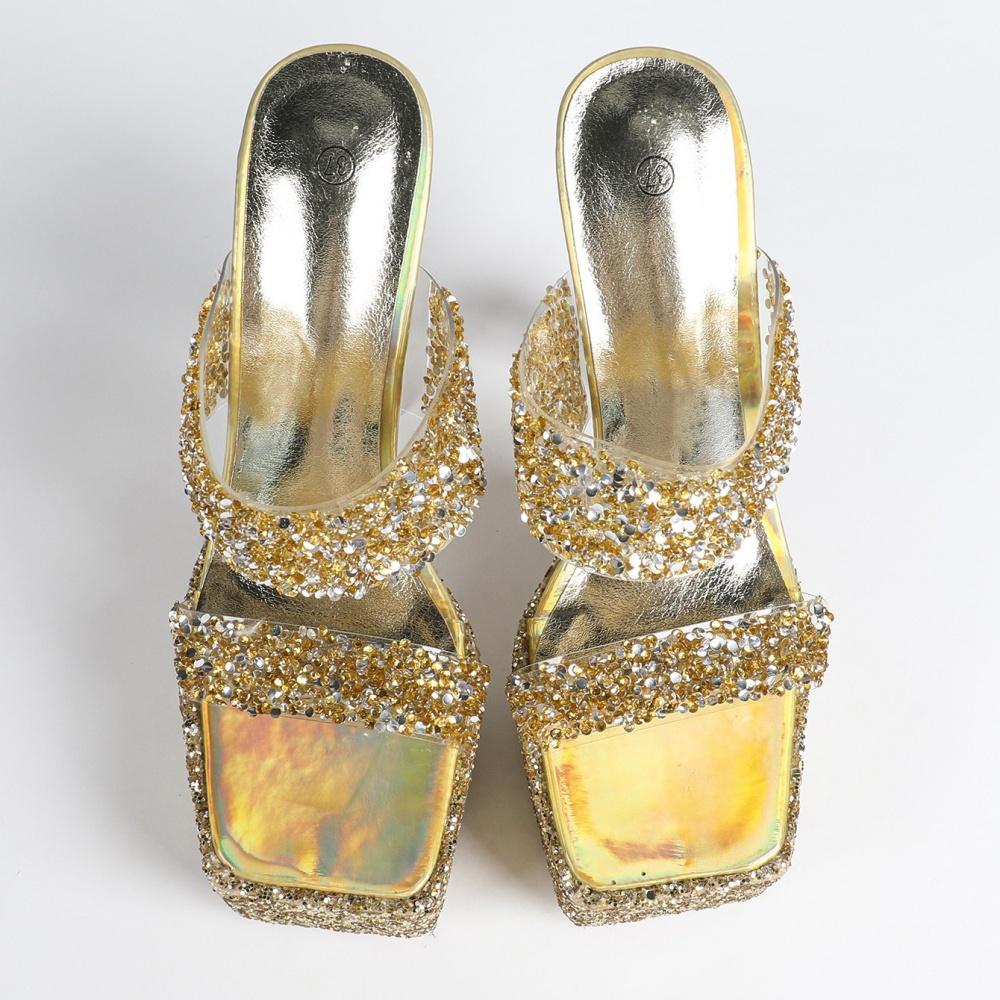 2025 Europe and America 15cm high-heeled sandals luxury crystal sequins sexy hollow cool slippers high heels LFD-3640-A2