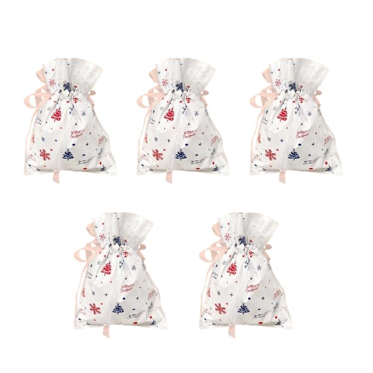 5PCS Plastic Holiday Gift Bags With Secure Drawstring and Festival Designs Party Essential Candy Containers